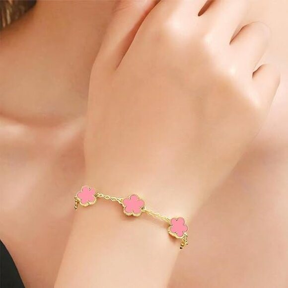 Neiman Marcus Jewelry - Neiman Marcus 18K Gold-Plated Pink Four Leaf Clover Bracelet